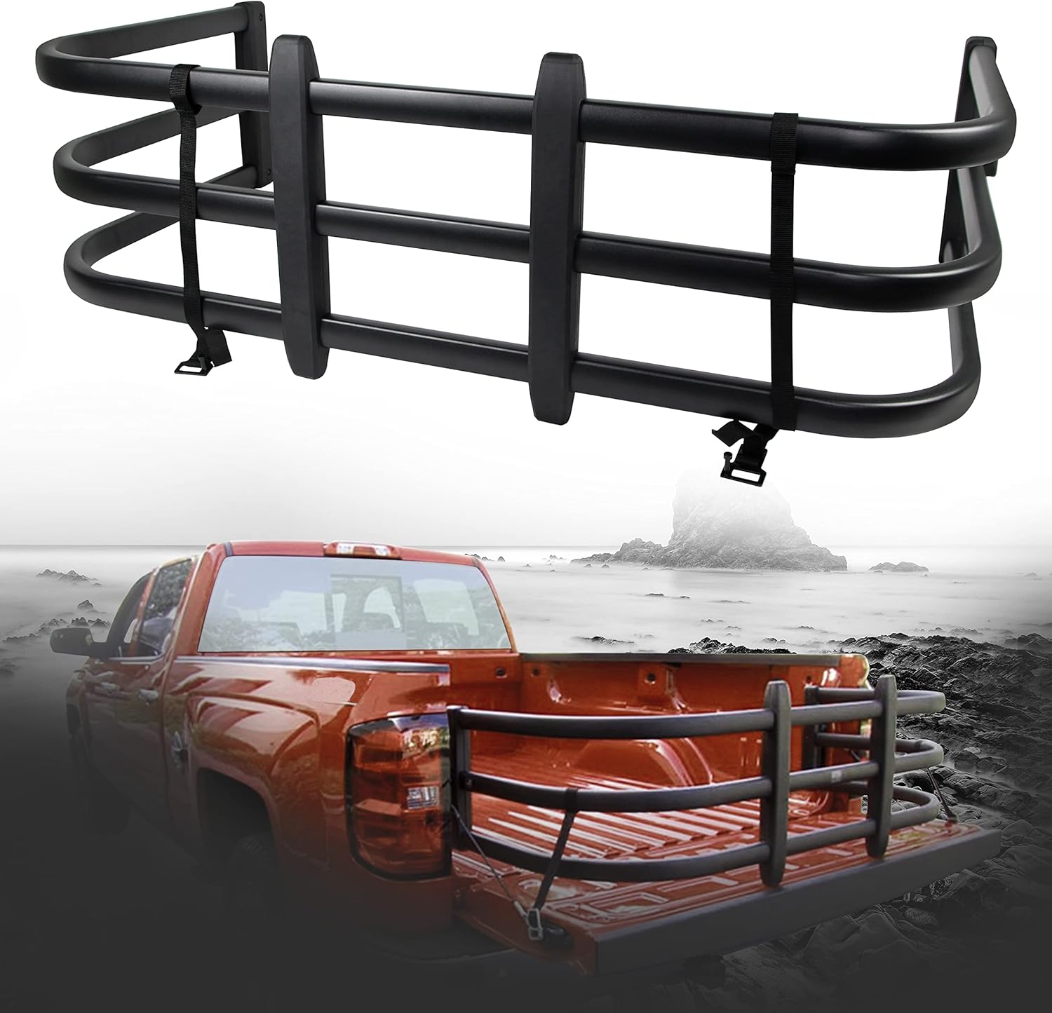 CAROOZE Truck Bed Extender Universal Retractable Tailgate Extension 53.5''-66.9'' for Ford / Titan / Tundra / Ram / Silverado / Sierra Pickup Truck Steel