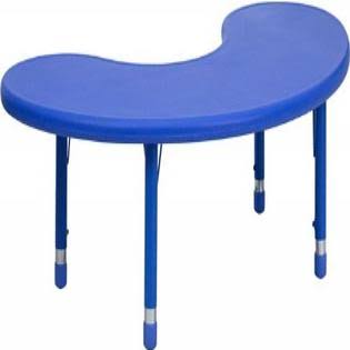 Flash Furniture Height Adjustable Half-Moon Blue Plastic Activity Table, 35 x 65x22