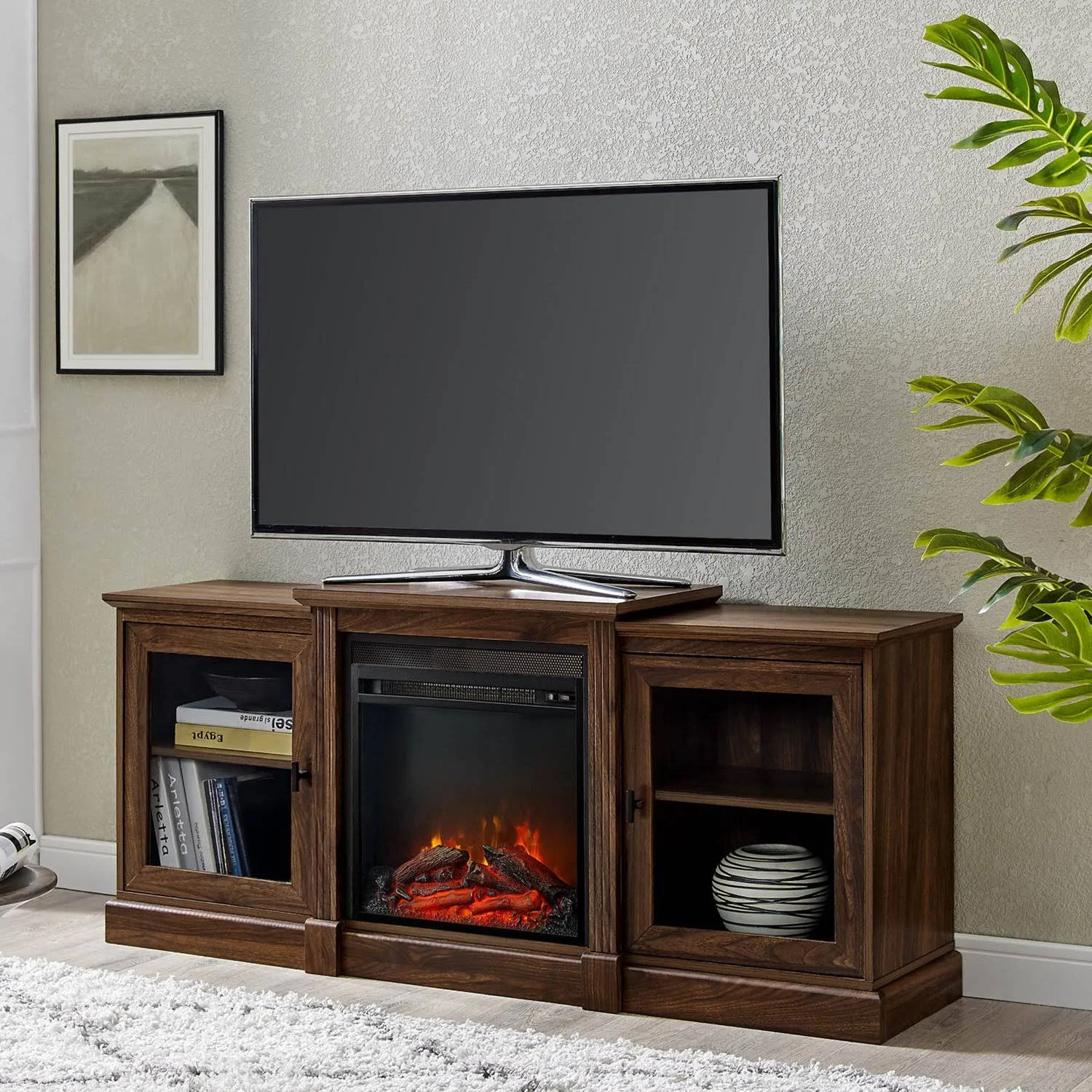 Walker Edison 60x22 Classic Tiered Top Fireplace TV Console - Slate Grey