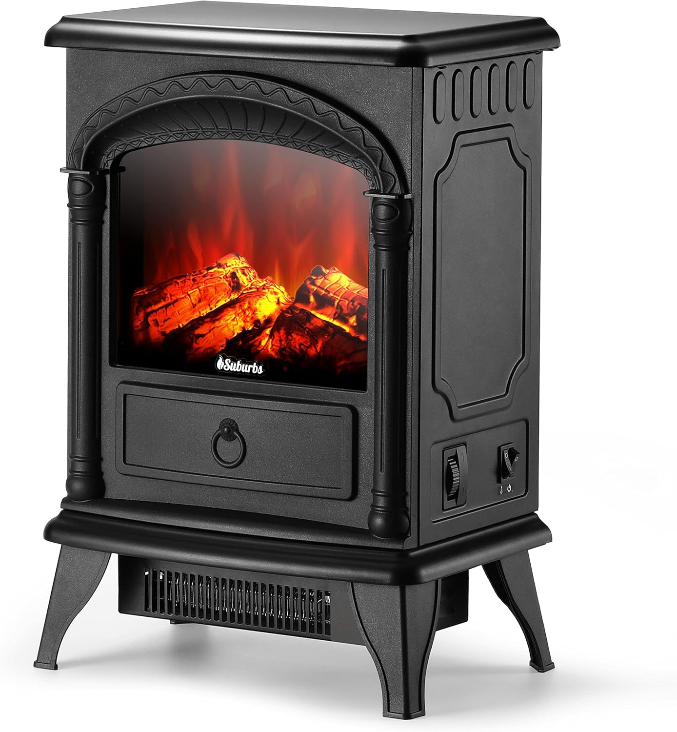 TURBRO Suburbs TS23-H Electric Fireplace Heater - Freestanding Portable Compact Stove with Realistic Flame Effect - CSA Certified, Overheating Protection - 1400W, Black