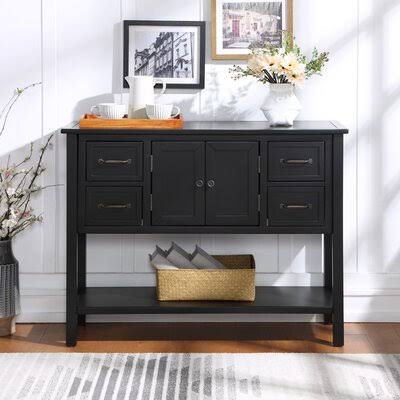 Jeffords 43.3x22 Wide 4 Drawer Pine Wood Server Breakwater Bay Color: Black