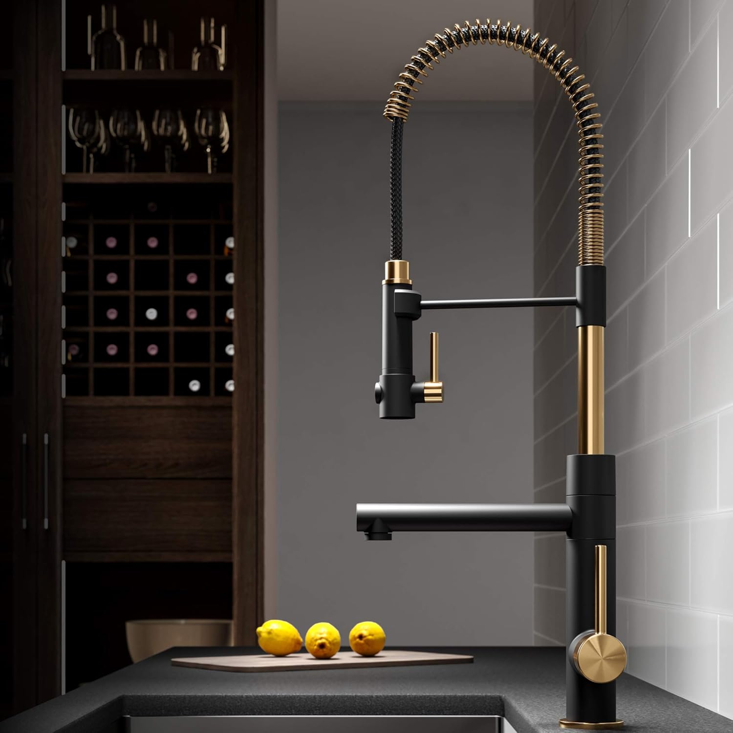 Kraus KPF-1603BGMB Artec Pro 2-Function Commercial Style Pre-Rinse Kitchen Faucet with Pull-Down Spring Spout and Pot Filler, Brushed Gold/Matte Black