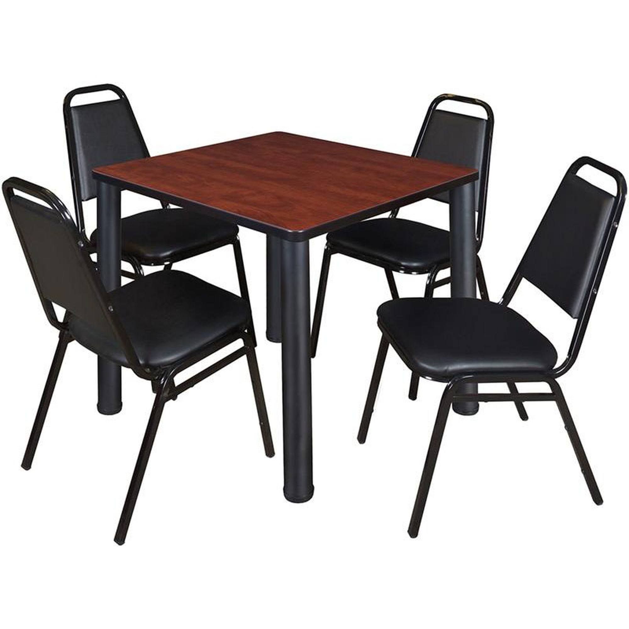 Regency Kee 30x22 Square Breakroom Table- Cherry/ Black u0026 4 Restaurant Stack Chairs- Black