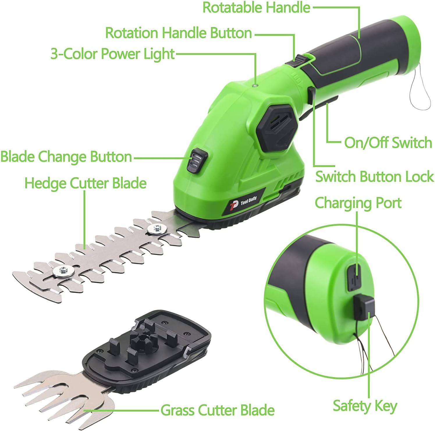 Cordless Hedge Trimmer - 2 in 1 Grass Trimmer Handheld Trimmer, 7.2V Electric Grass Cutter with Rechargeable Battery, One-Hand Handheld Shrubber Trimmer Grass Clippers for Garden and Lawn Pack of 2