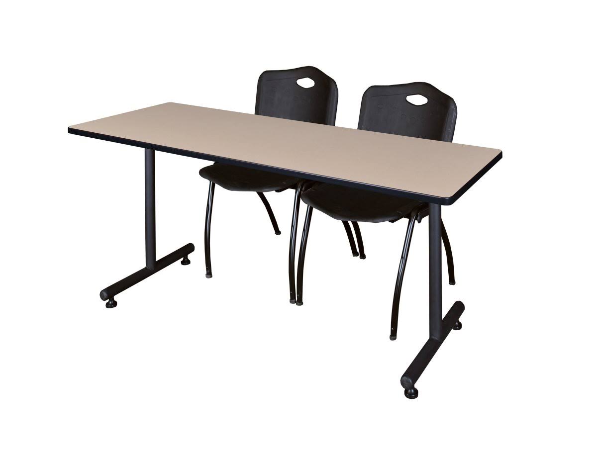 66x22 x 24x22 Kobe Training Table- Beige u0026 2 &M& Stack Chairs- Black