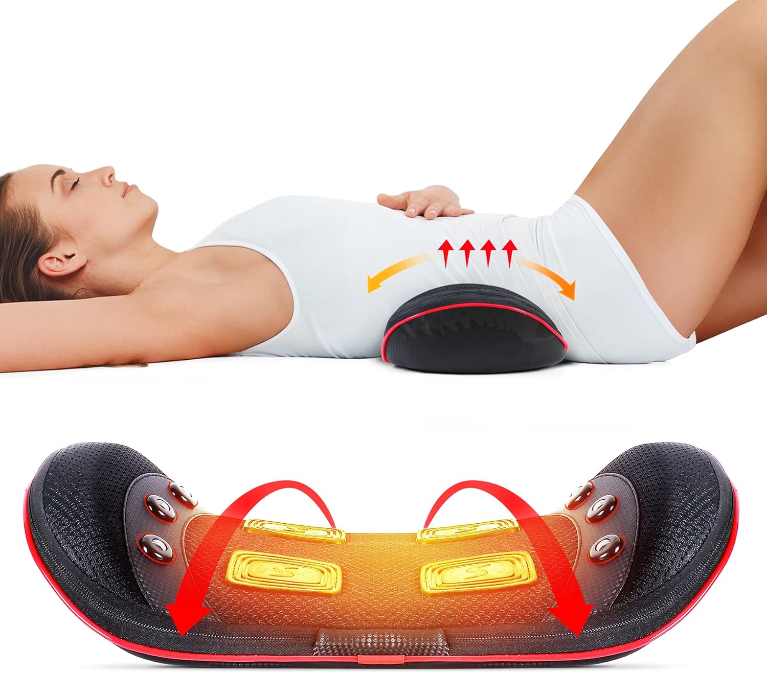 Lower Back Massager for Low Back Pain Relief, Heated Lumbar Support Back Traction Device with Airbag Traction and Vibration Massage, Waist Stretcher Cushion for Sciatica Pain Relief