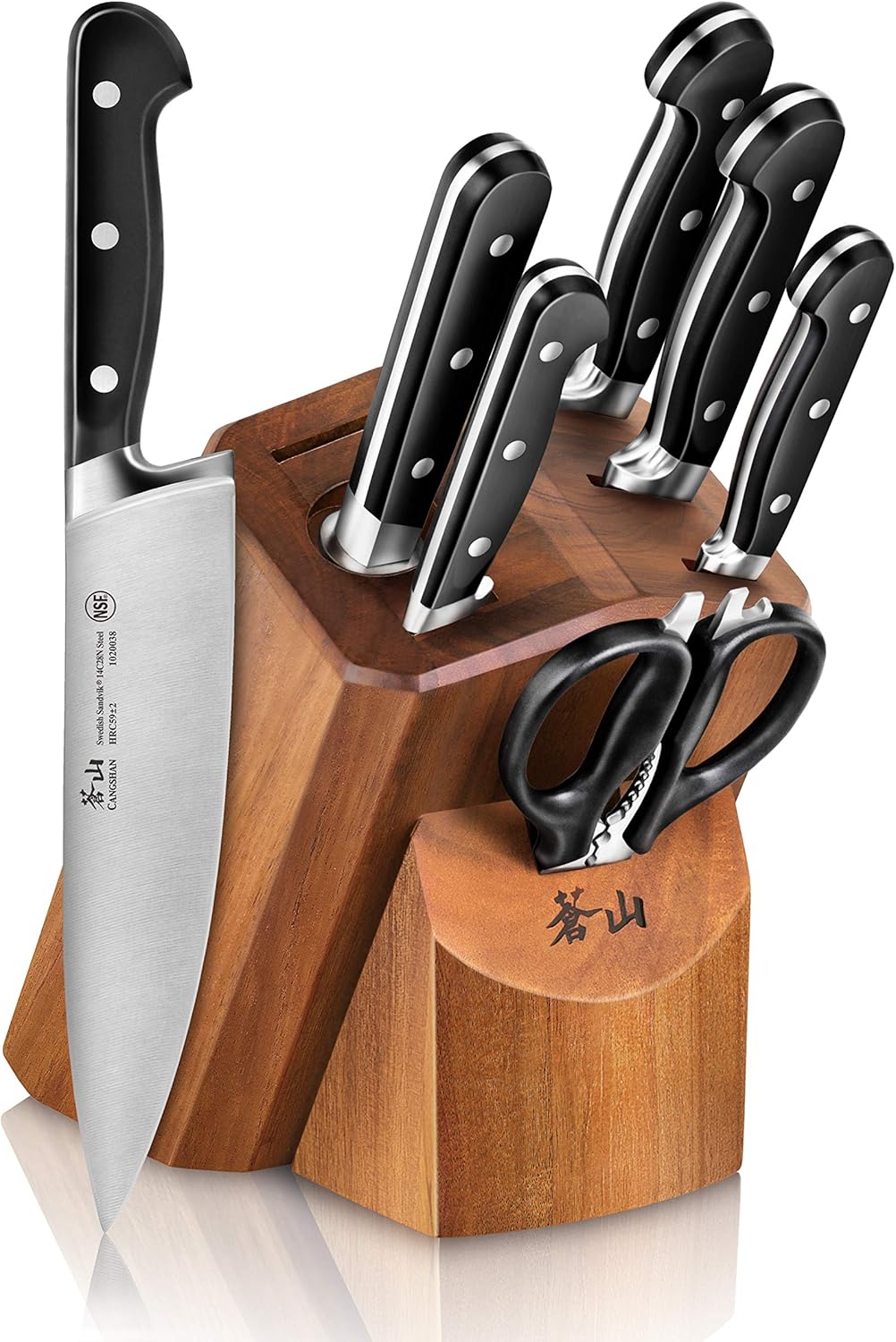 Cangshan TV2 Series 1023053 Swedish Sandvik 14C28N Steel Forged 17-Piece Knife Block Set, Acacia