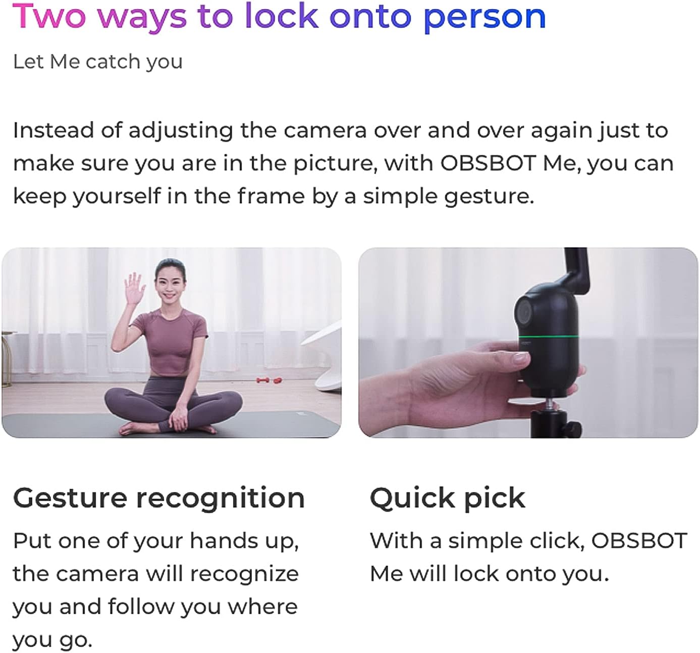 OBSBOT Me AI-Powered Tracking Tripod, AI Tracking Auto Frame & Gesture Control, 120° Wide Angle, No App Required, Auto Face Tracking Phone Holder for Selfie Vlog Skype & Face Time Calls