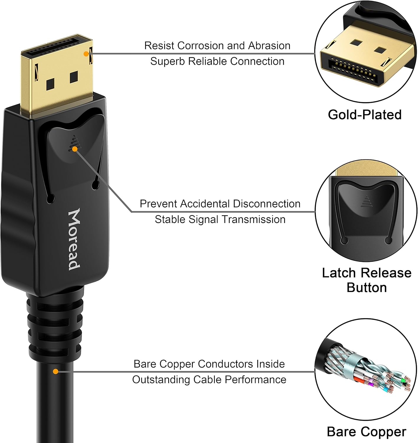 Moread DisplayPort to DisplayPort Cable, 6 Feet, 5 Pack, Gold-Plated Display Port Cable (4K@60Hz, 2K@144Hz) DP Cable Compatible with Computer, Desktop, Laptop, PC, Monitor, Projector - Black Pack of 2