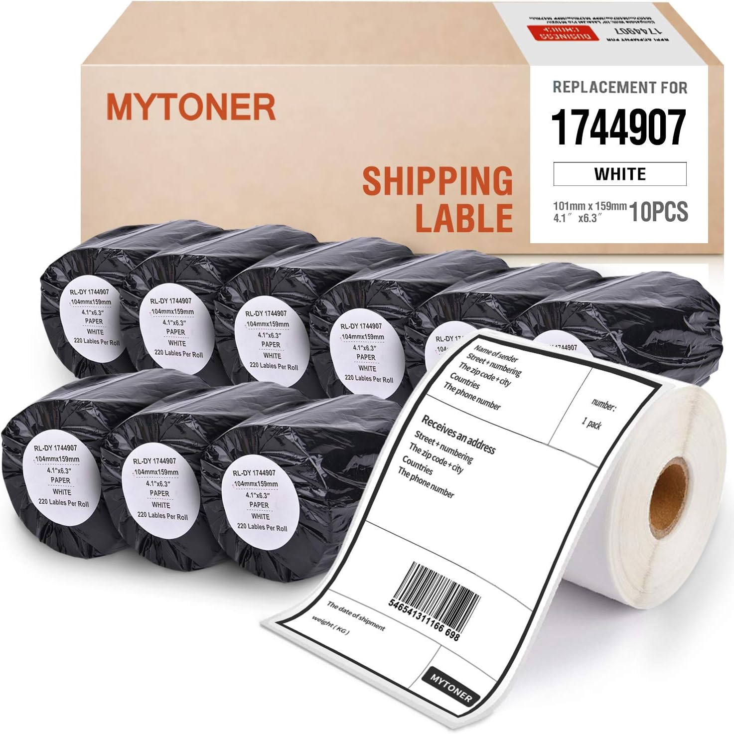MYTONER 10 Rolls 1744907 Extra Large Shipping Labels Compatible with DYMO 4XL Paper Label 4 Inch x 6 Inch for Internet Postage Package Label,Use for LabelWriter 4XL Label Printer -220 Labels per Roll Pack of 2