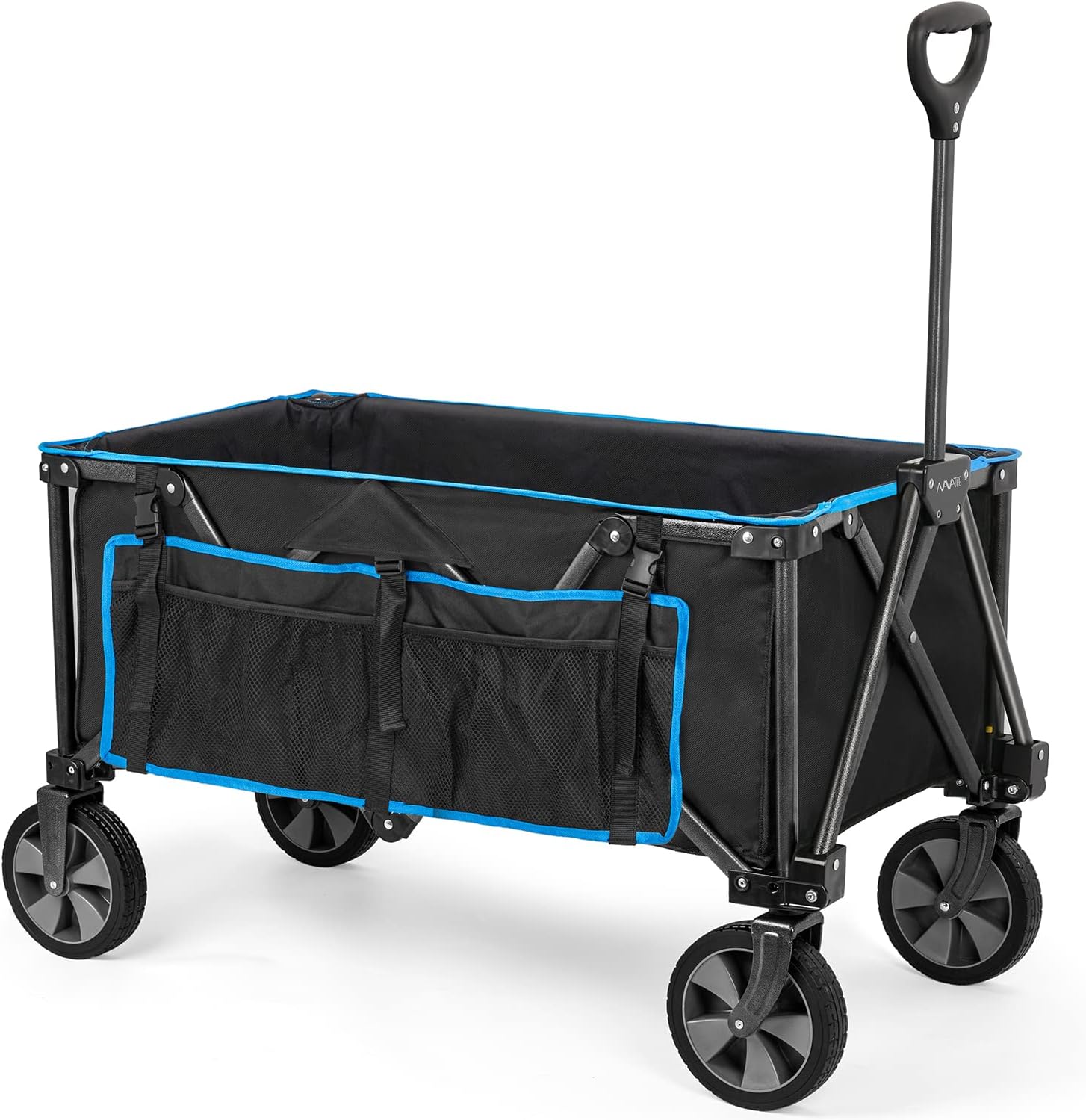 Navatiee Collapsible Folding Wagon, Heavy Duty Utility Beach Wagon Cart with Removable Wheels, Large Capacity Foldable Grocery Wagon for Garden Outdoor Use, S1