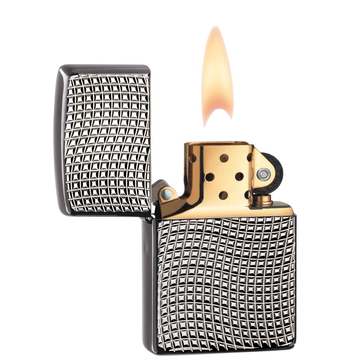 Zippo Lighter - Cross Wave Ridge High Polish Black Chrome