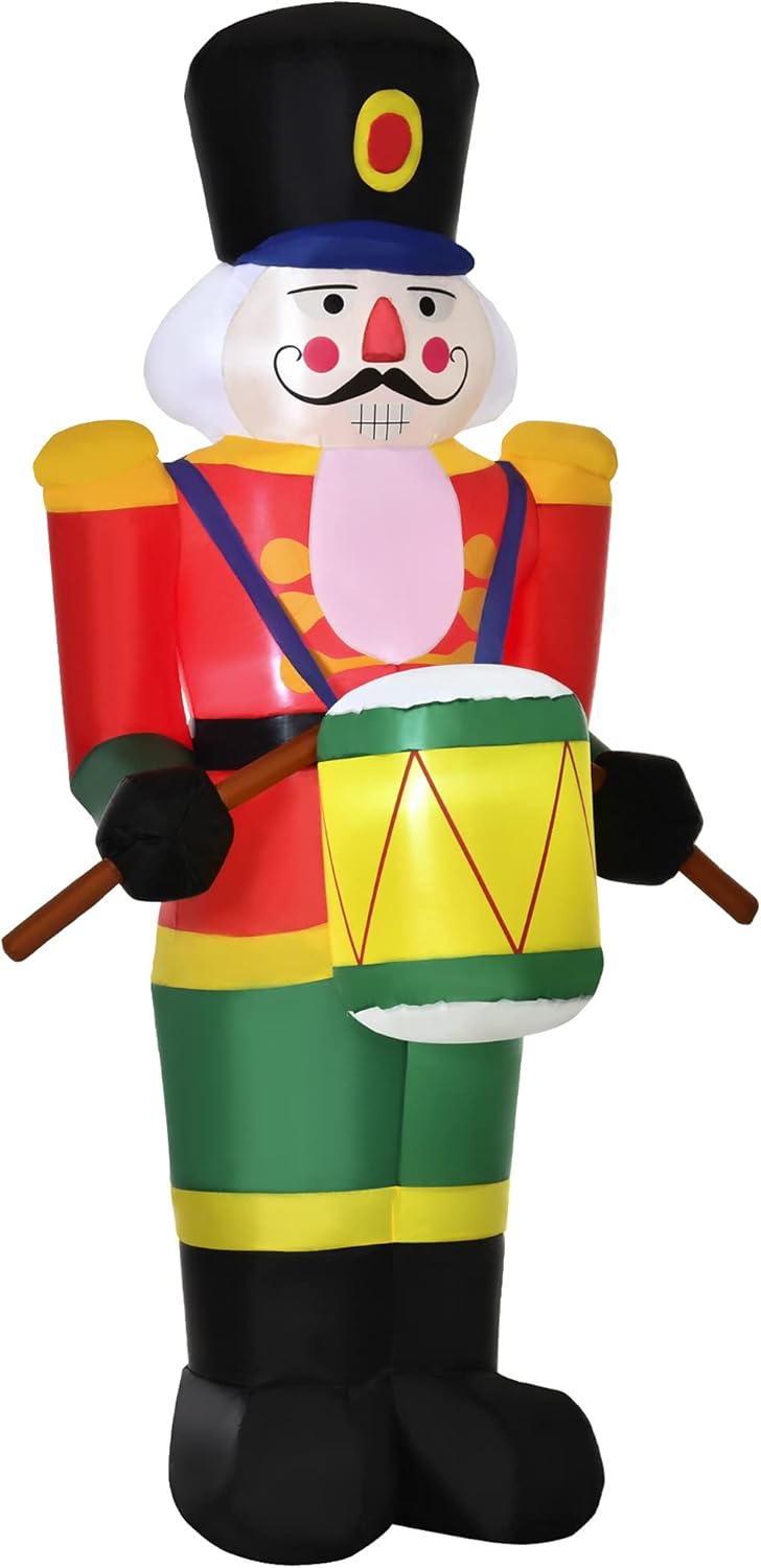 HOMCOM 8 ft Christmas Inflatable Decoration with Nutcracker Toy Soldier Playing Drums, Easy Set-Up Blow Up Decoration for Holiday Yard Pack of 2