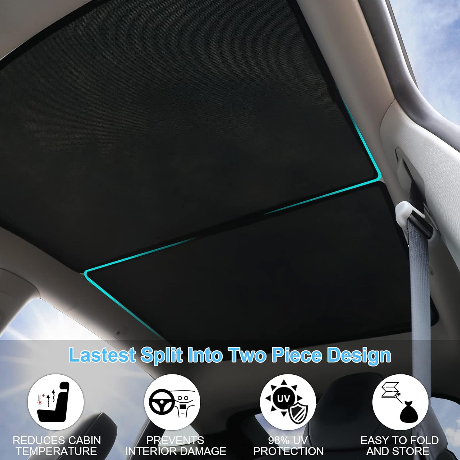 Tesla Model Y Roof Sunshade（Set of 4） 2PCS Upgraded Sunshade for 2022 2021 2020 Tesla Model Y Accessories Visor Sunroof Sun Shade UV Reflector 2PCS Reflective Covers Block Harmful UV Rays Glare