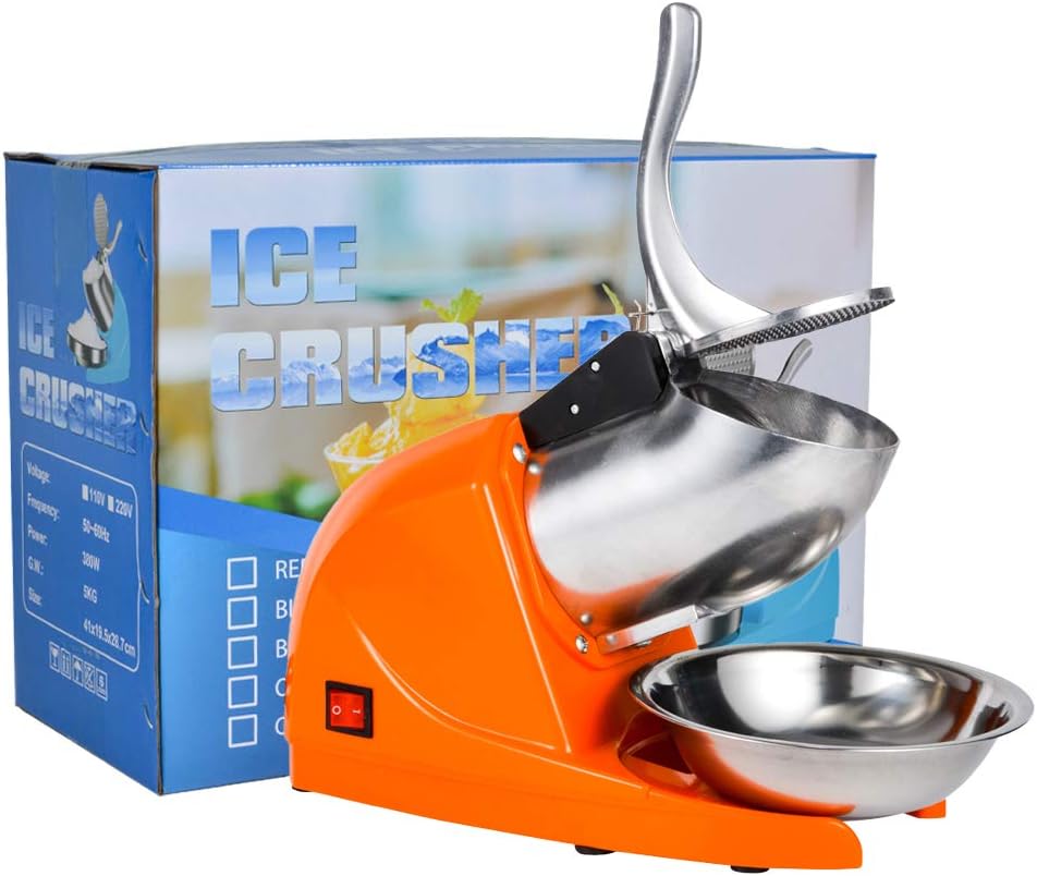 Electric Ice Crushers Machine Shaved Ice Machine Ice Snow Cone Maker &nbsp;Professional Double Blades Stainless Steel&nbsp;Ice&nbsp;Shaver Machine for Home Commercial Use (Blue)