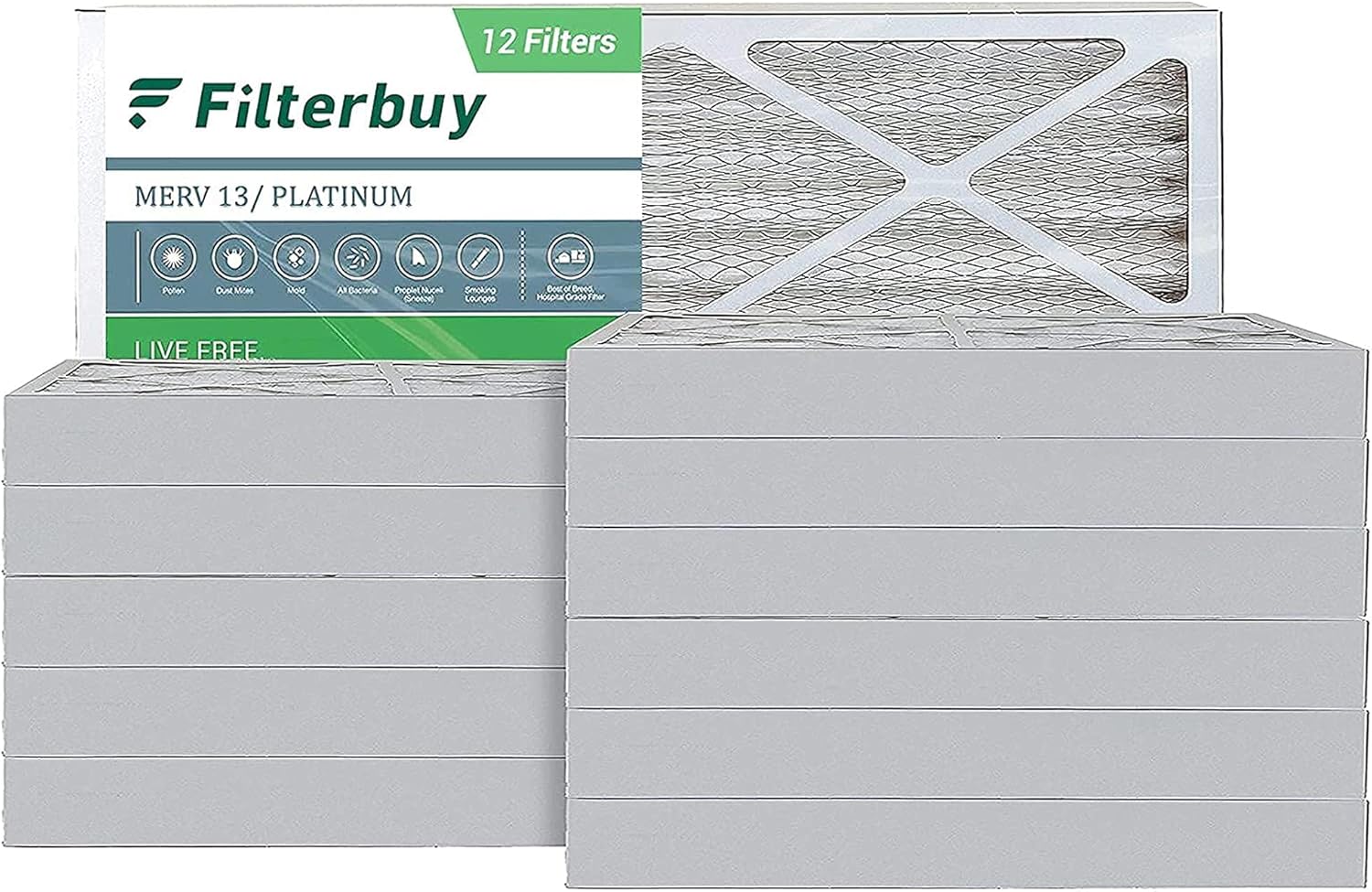 Filterbuy 16x25x4 Air Filter MERV 13, Pleated HVAC AC Furnace Filters (12-Pack, Platinum)