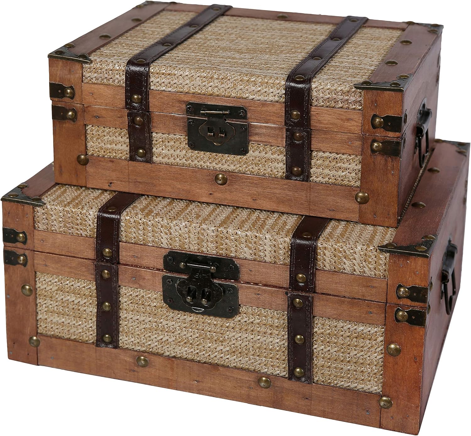 Soul & Lane Miranda Decorative Wooden Storage Trunk (Set of 2) | Wood Box Chest Pack of 2