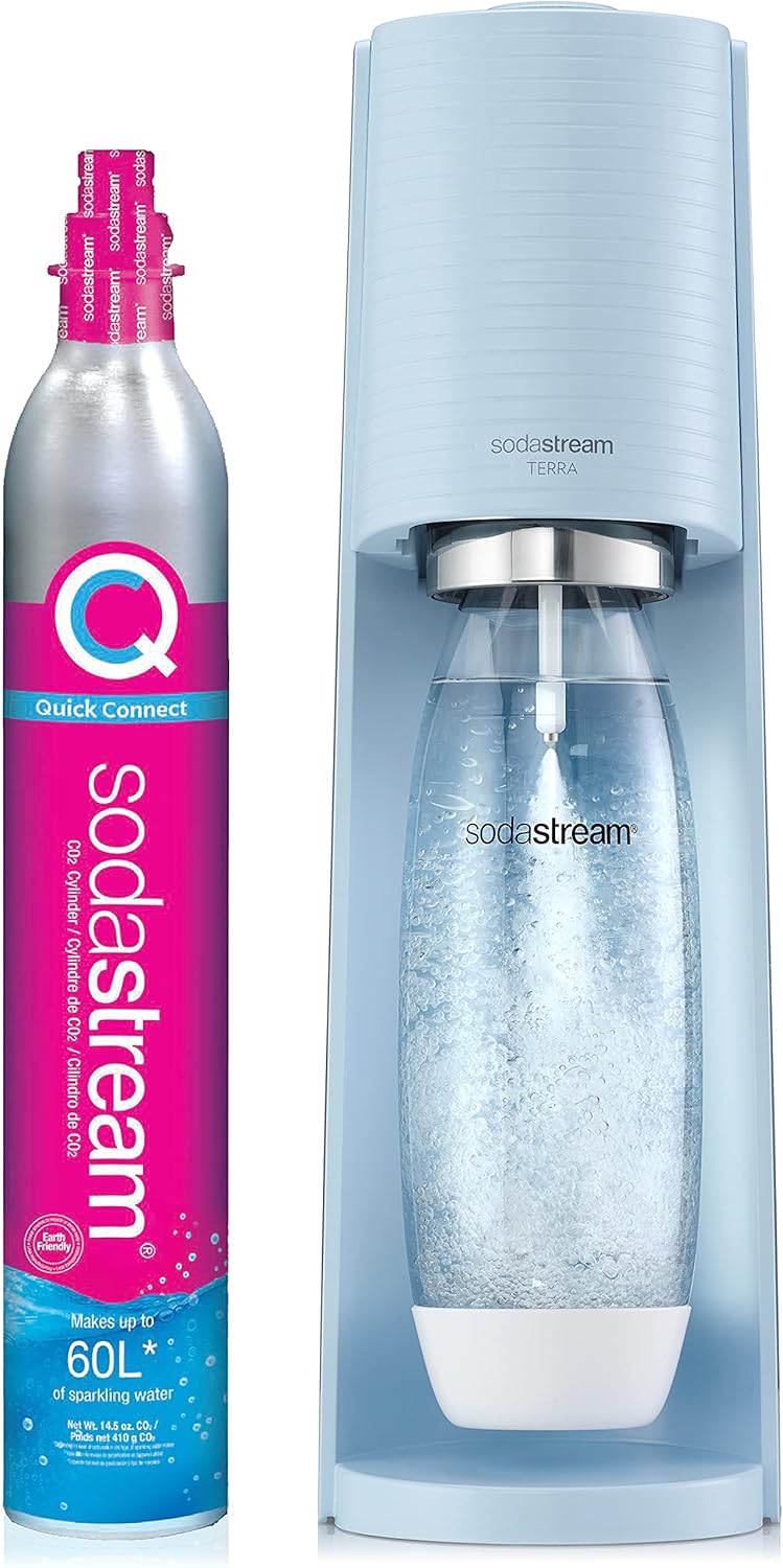 SodaStream Terra Sparkling Water Maker Bundle (Black), with CO2, DWS Bottles, and Bubly Drops Flavors