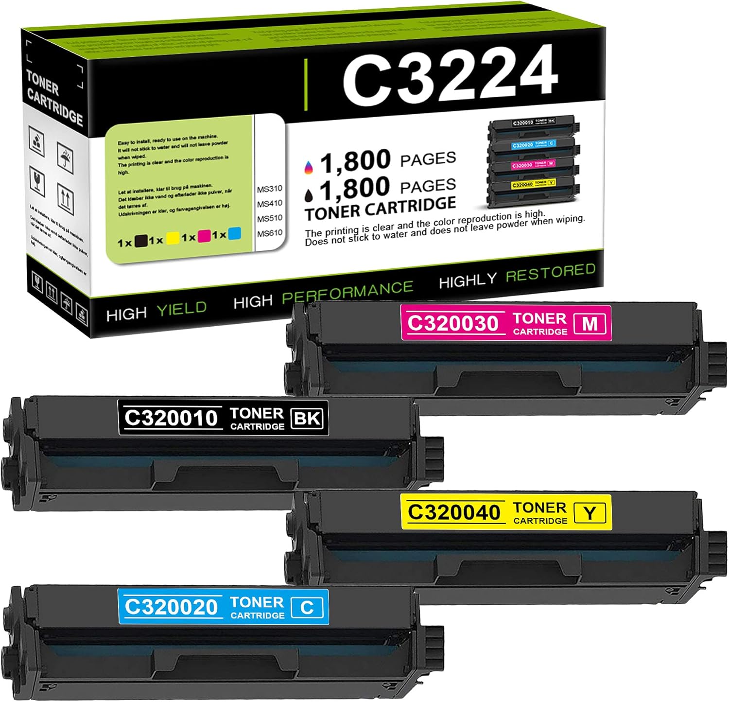 Bey 4 Pack Compatible C320010 C320020 C320030 C320040 Remanufactured Toner Cartridge Replacement for Lexmark C3224dw C3326dw MC3224dwe MC3224adwe MC3326adwe Printer Ink Cartridge (1BK+1C+1M+1Y)