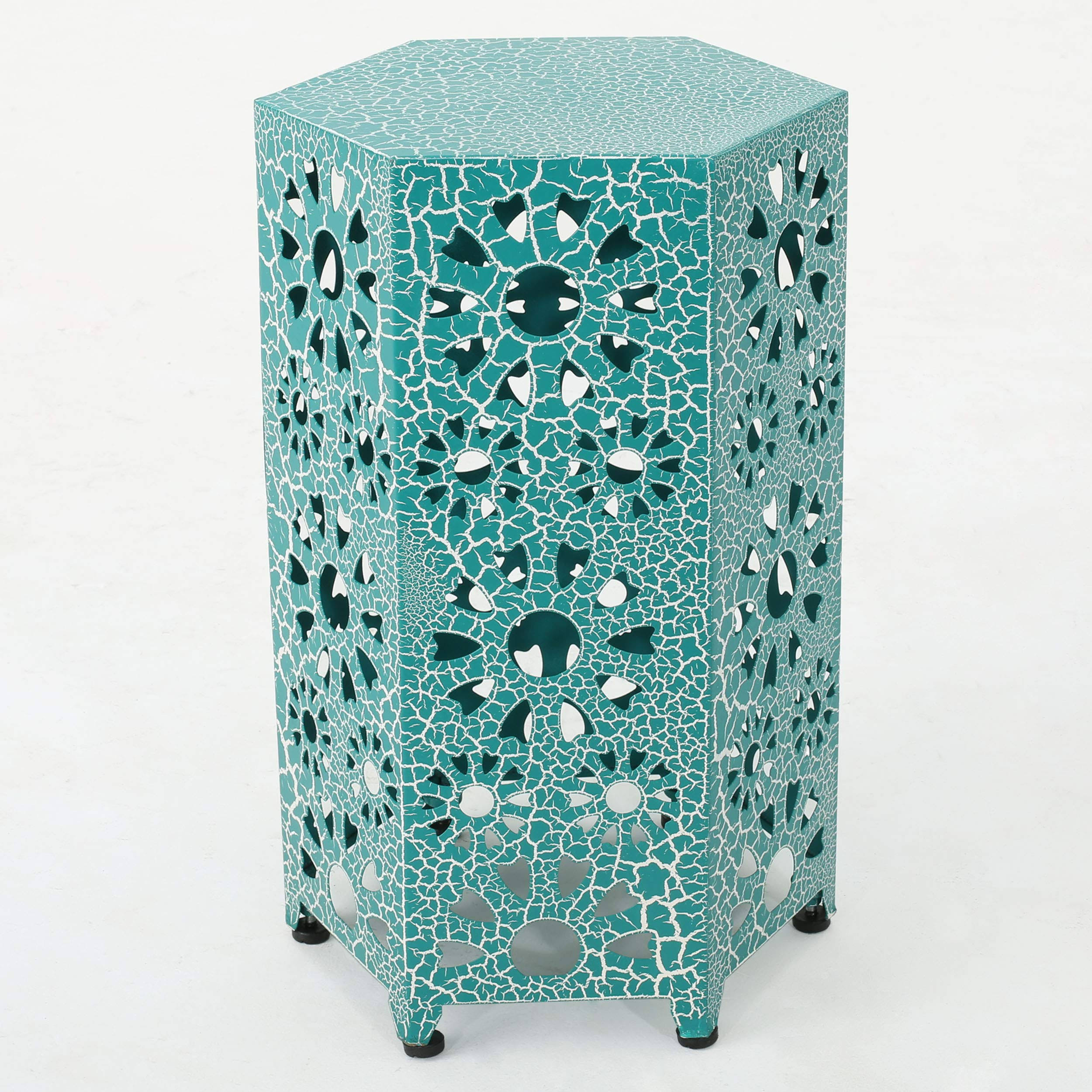 GDFStudio Elliot Outdoor 12 inch Crackle Teal Sunburst Iron Side Table (Crackle Teal)