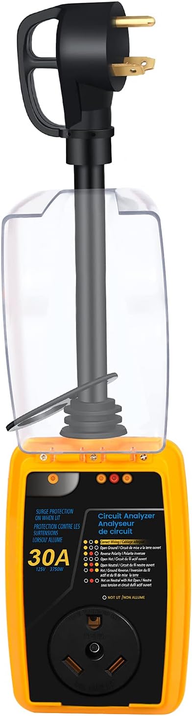 Kosctias RV 30 amp Surge Protector, 30 amp Surge Protector for RV with Waterproof Cover and LED Indicator, Designed with Extension Cord and Easy to Use Handles (2100 Joules/Camper Accessories/Yellow) Pack of 2