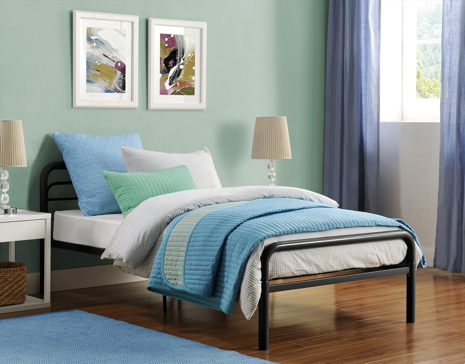 DHP Metal Bed with Round Tubing, Modern and Simple Design, Twin, Black