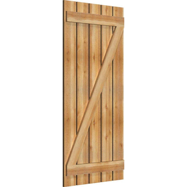 28 7/8x22W x 60x22H TimberCraft Five 5 3/8x22 Boards Spaced Board-n-Batten Shutters w/Z-Bar, Rough Sawn Western Red Cedar (Per P