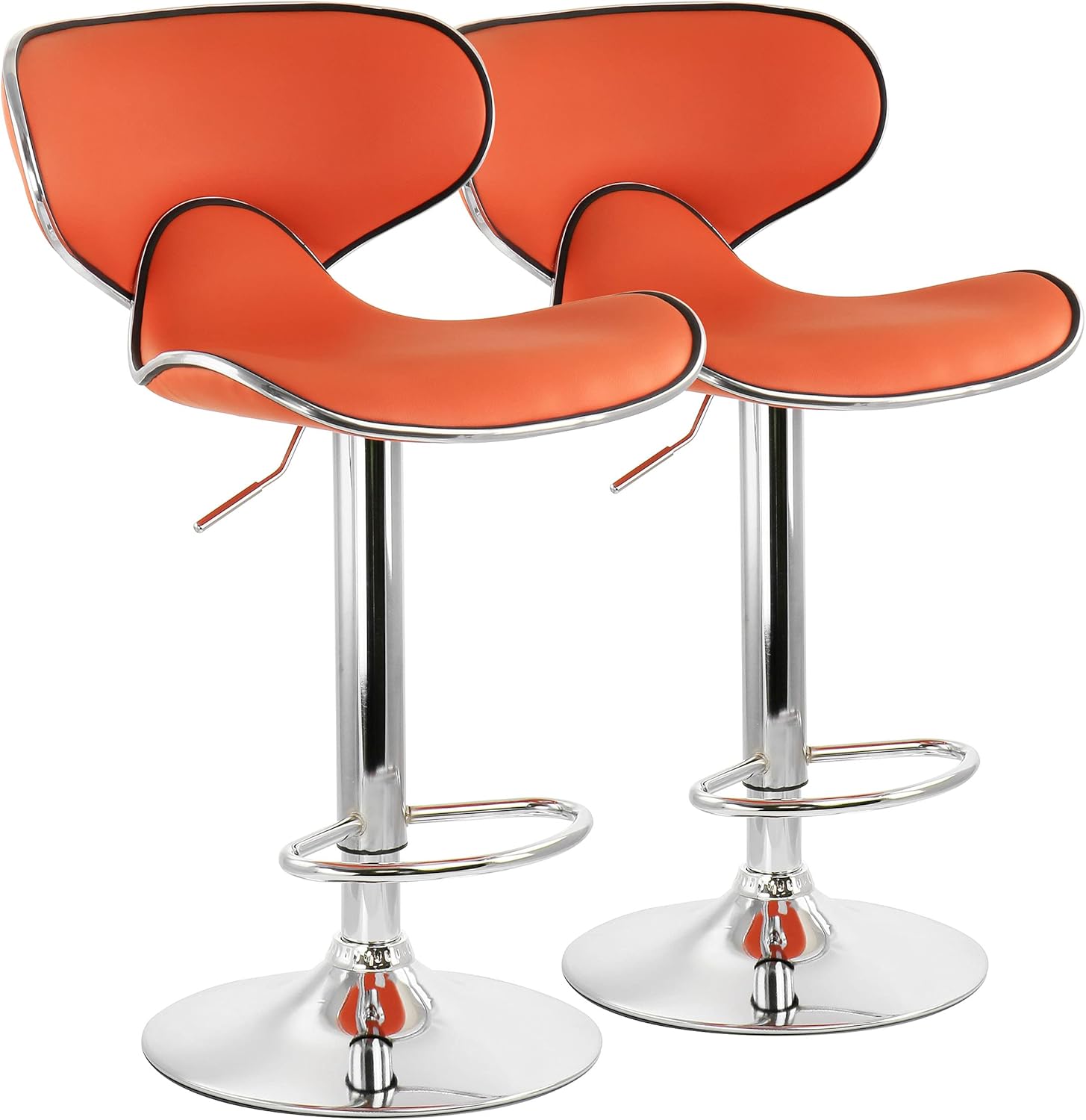 Elama Modern 2 Piece Slim Faux Leather Adjustable Bar Stool in Black with Chrome Base