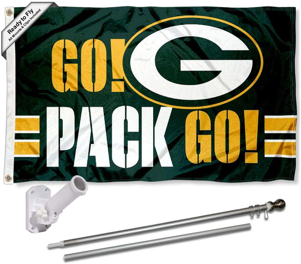 WinCraft Green Bay Packers Go Pack Go Flag Pole and Bracket Mount Kit
