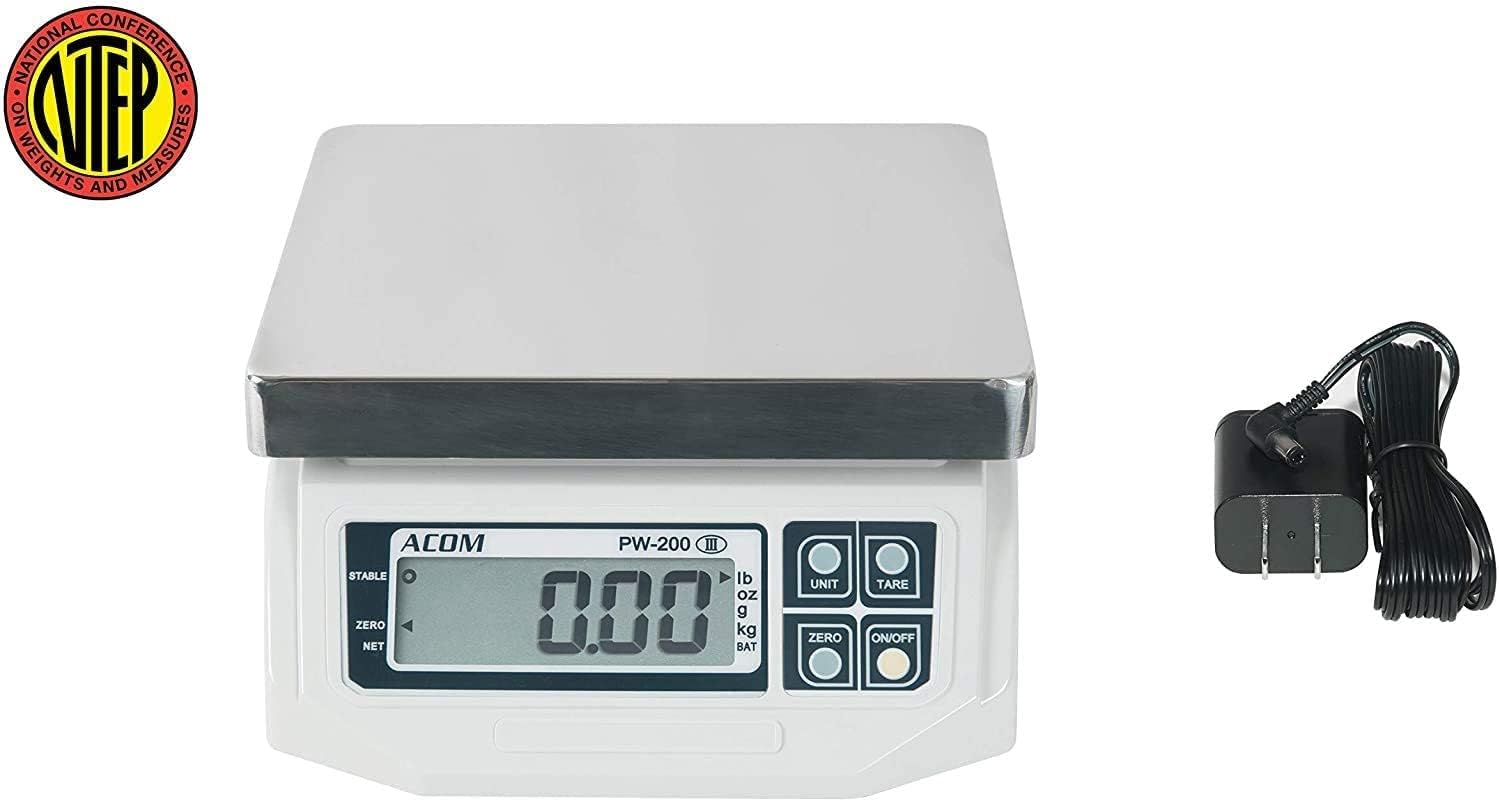 VisionTechShop ACOM PW-200 Digital Portion Control Scale, Dual Display, Lb/Oz/Kg/g Switchable, Low Profile Design, 30lb Capacity, 0.01lb Readability, NTEP Legal for Trade COC #18-060A1