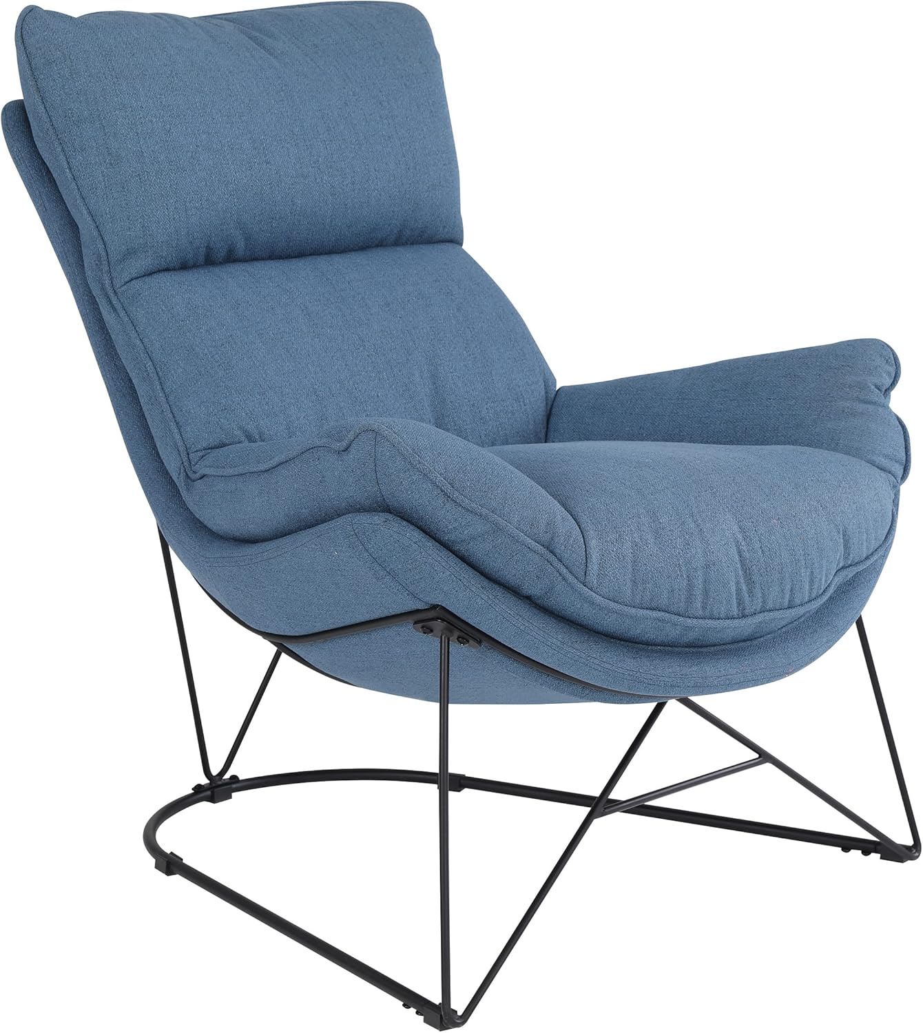 OSP Home Furnishings Ryedale Lounge Chair with Ultra Plush Cushion and Black Steel Frame, Blue