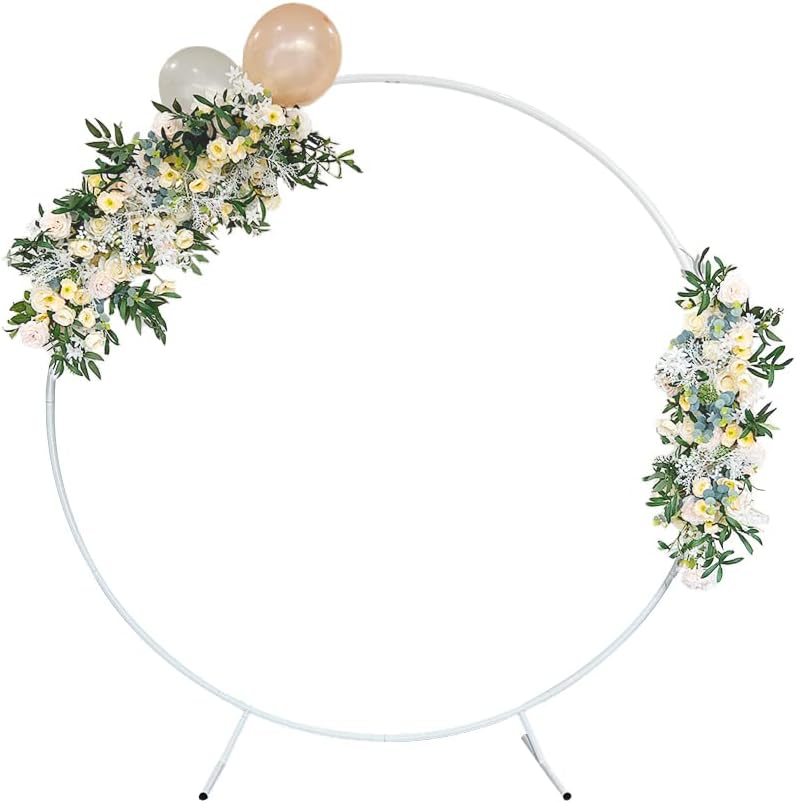 Round White Metal Balloon Arch Kit (6.7FT), Circle Backdrop Stand Frame Decoration for Wedding, Parties, Baby Shower, Photo Background.