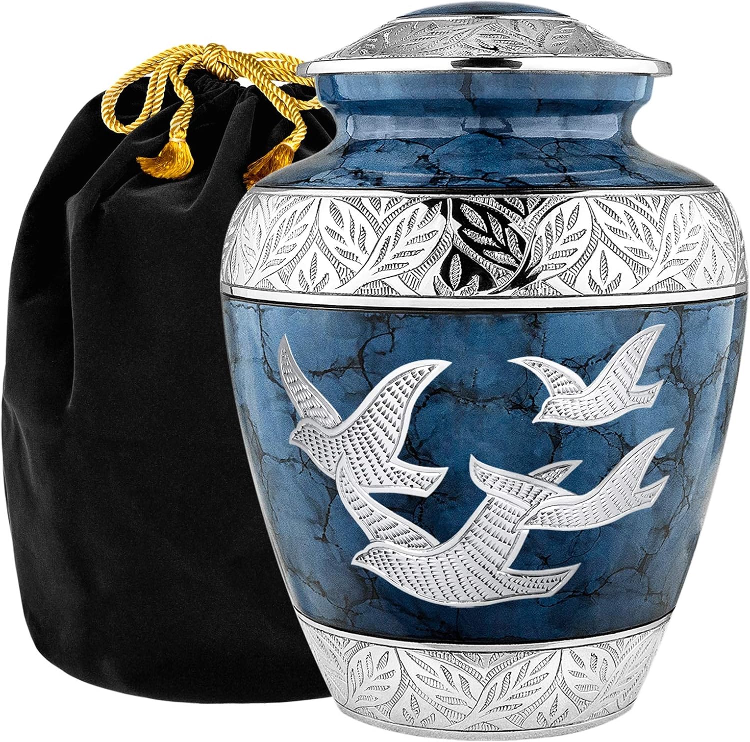 Trupoint Memorials Heavenly Peace Dark Blue Wings of Love Large Urn for Human Ashes