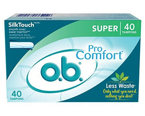 O.B. Pro-Comfort Non-Applicator Tampons, Super Absorbancy, Pack of 40 Tampons