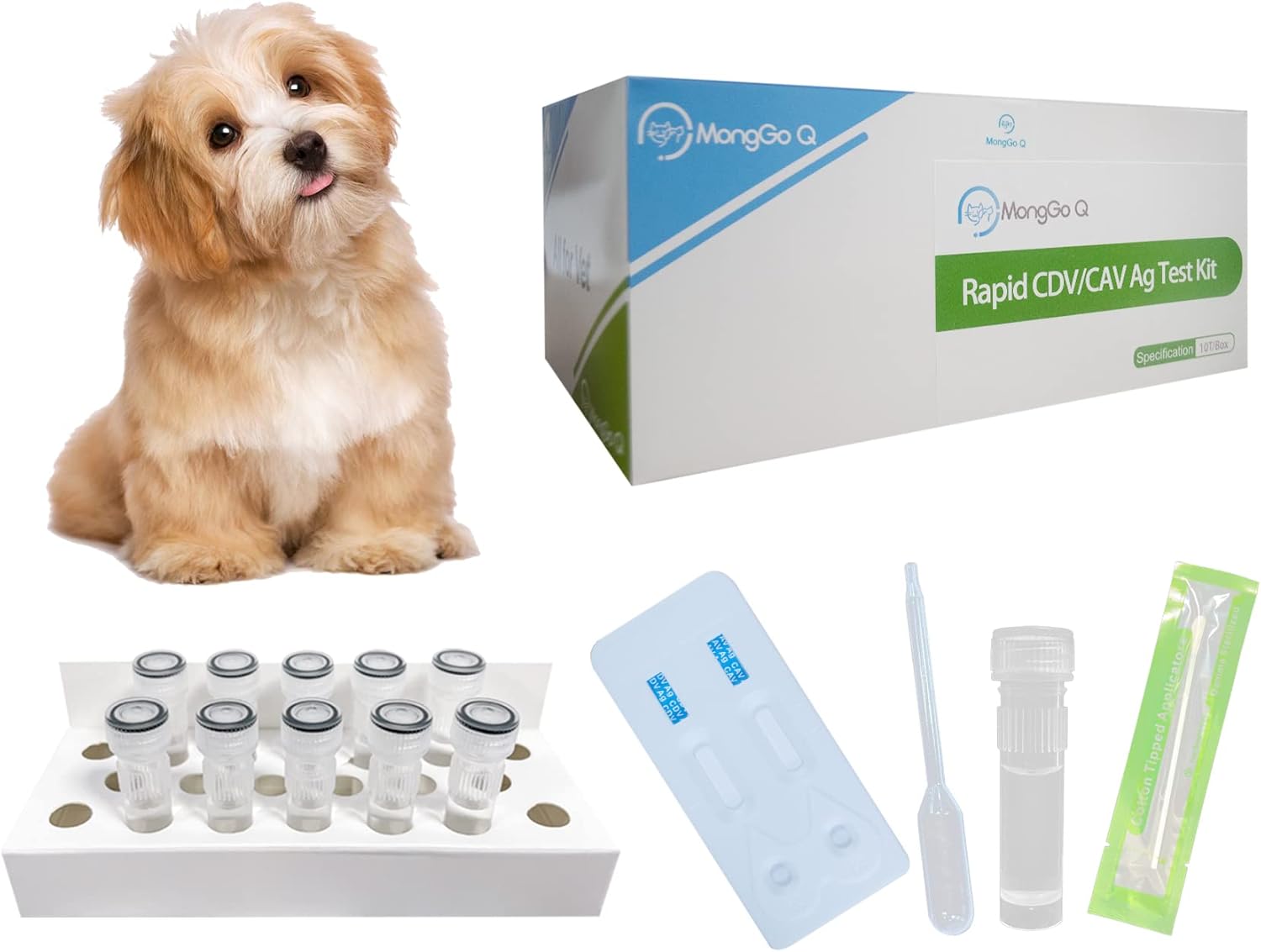 MONGGO Q Rapid Canine Distemper CDV&CAV Ag Detection of Mouth and Nose Secretions Testing Kit for Dogs(Pack of 10)