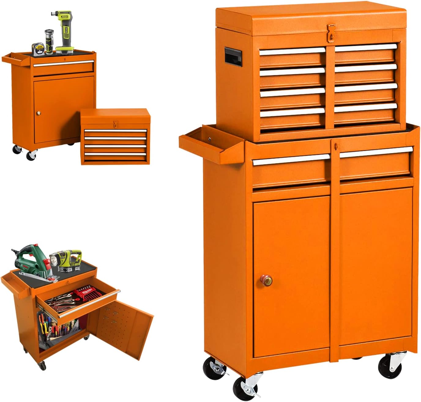 5-Drawer Big Rolling Tool Chest Organizers,Removable Tool Storage Cabinet and Top Chest with Drawers and Lock,Portable Tool Box with Wheels for Warehouse,Garage,Repair Shop (Black)