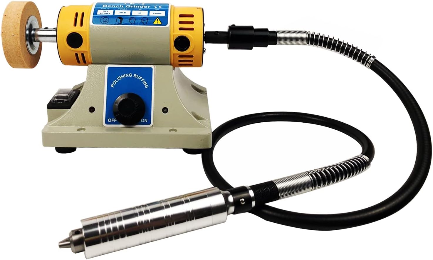 Bench Buffer Polisher 350W Mini Jewelry Rock Polishing Grinding Buffer Machine, Variable Speed 0~10000 RPM