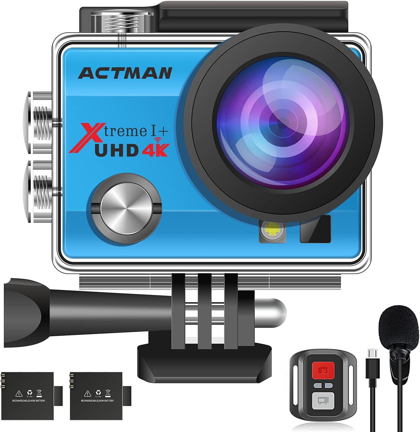 4K 20MP Action Camera 30FPS ACTMAN 40M Underwater Waterproof Camera with 2 Batteries,Dual Microphone,Remote Control, Upgraded EIS,WiFi,Sport Cam with Bicycle & Helmet Mounting Accessories Kit Pack of 2