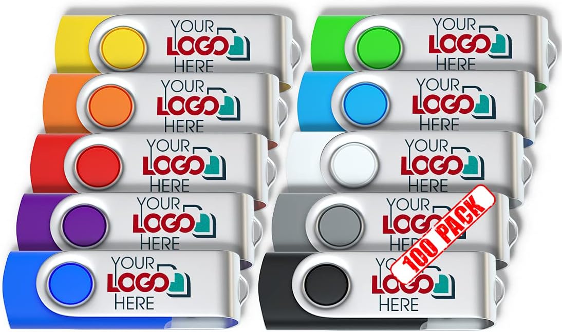 Possibox Custom Swivel USB Flash Drive 128MB Promotional Product Personalized with Your Logo - Bulk USB 2.0 - Customizable 100 Pack