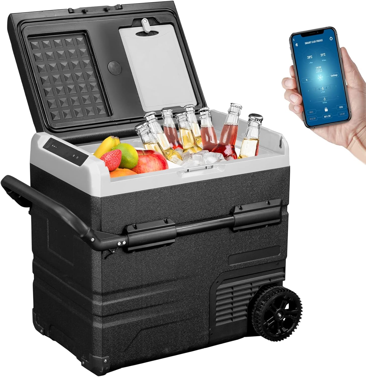 VEVOR 12 Volt Refrigerator 48Qt, Dual Zone Car Fridge Freezer w/App Control & Wheels 12/24V DC & 110-240V AC Electric Compressor Cooler for Truck Vehicle RV Boat Outdoor & Home Use, -4℉-68℉ Black