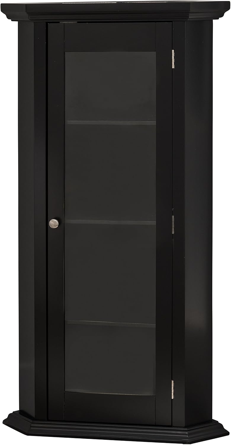 KB Designs Corner Accent Display Wood Curio Cabinet, Black