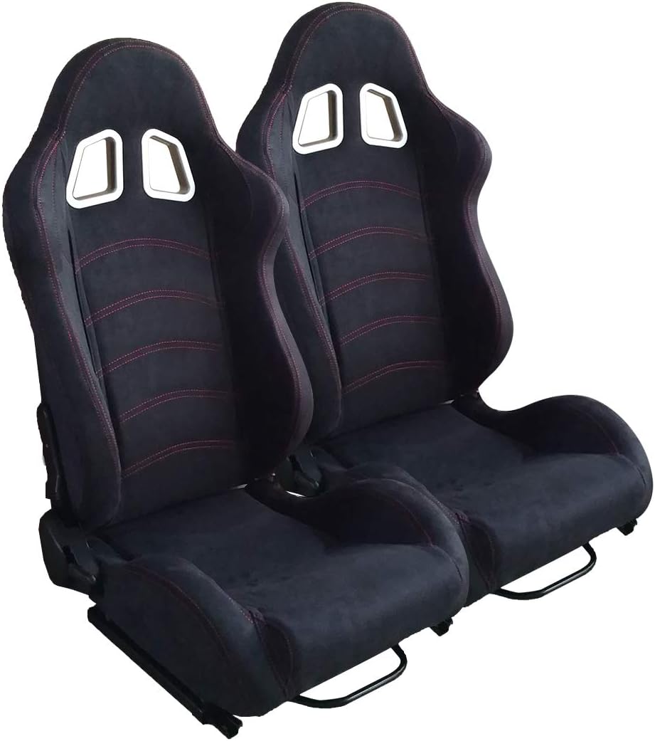 Racing Bucket Car Seats Universal Black Suede Leather Track Racing Seat with Harness Single Regulator Double Slide Adjustable Race Seats