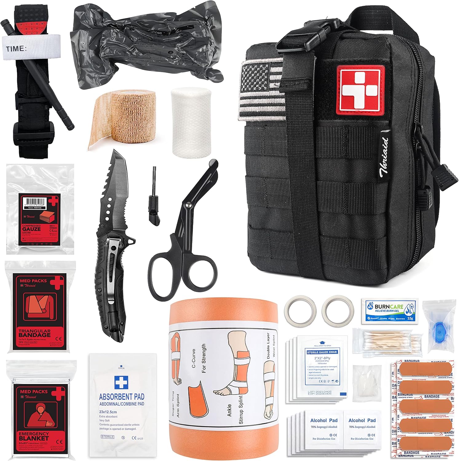 THRIAID Emergency Survival First Aid Kit with Tourniquet, 6