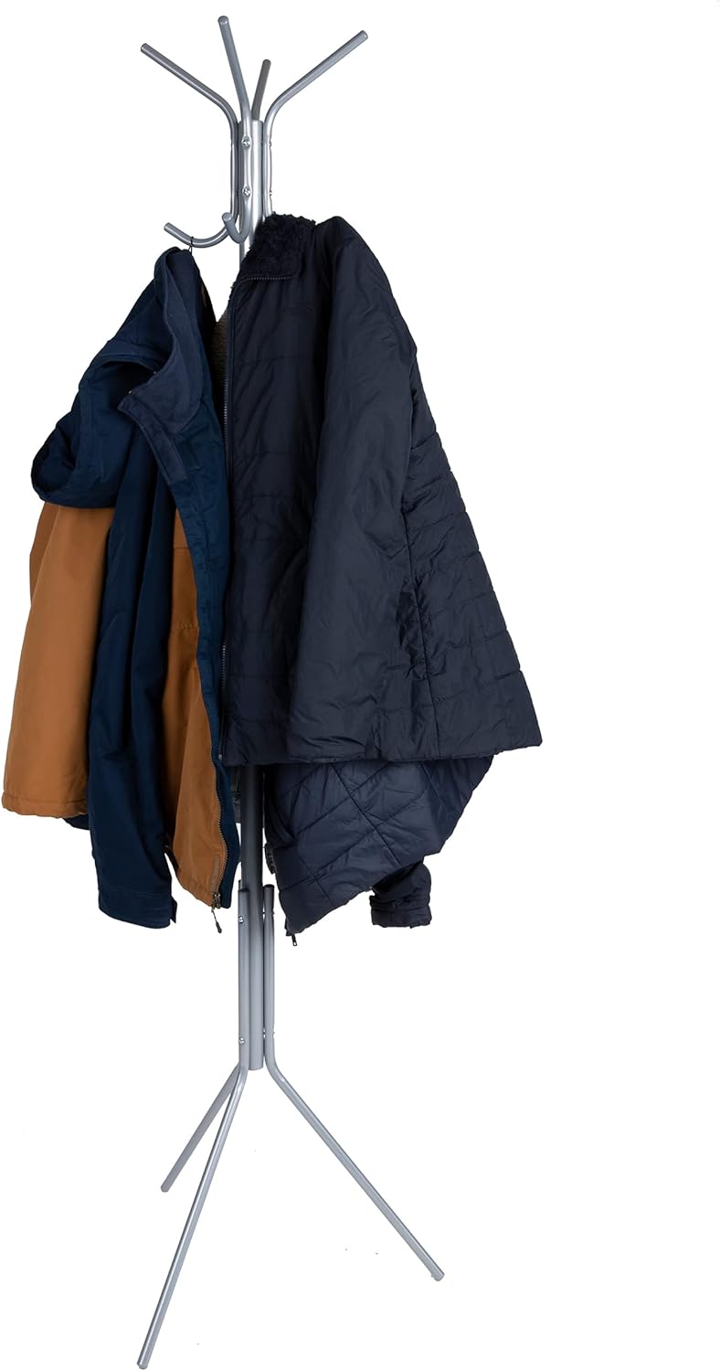 Mind Reader Standing Metal Coat Rack Hat Hanger 8 Hook, Black