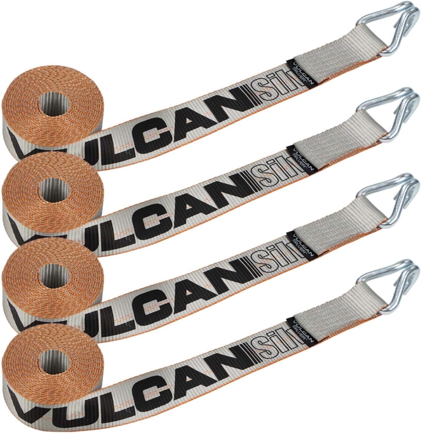 VULCAN Winch Strap with Heavy Wire Hook - 2 Inch x 15 Foot, 4 Pack - Silver Series - 3,300 Pound Safe Working Load Pack of 2