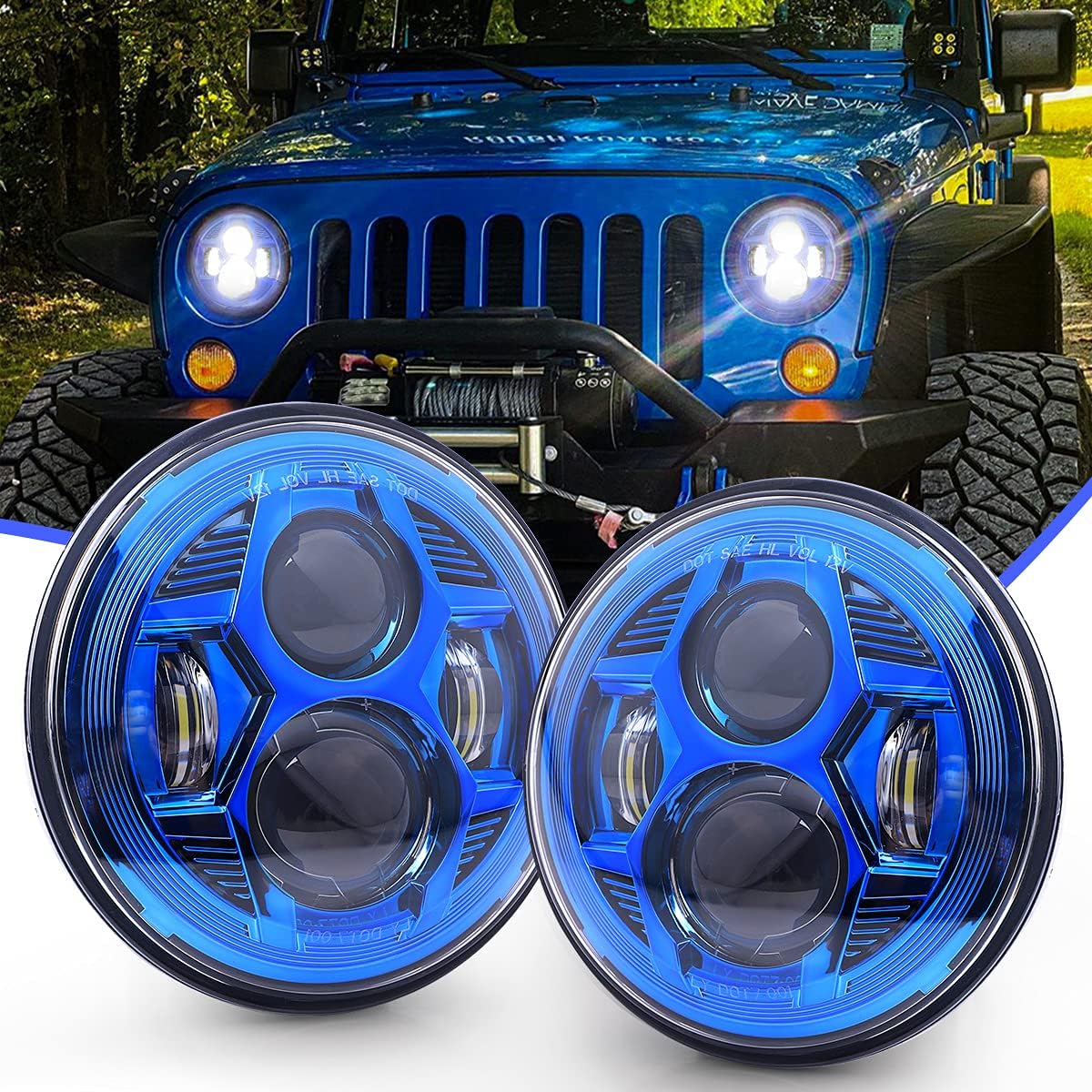 7 Inch Led Headlights with High / Low Beam Compatible with Jeep Wrangler JK LJ CJ TJ 1997-2018 DOT Approved 7