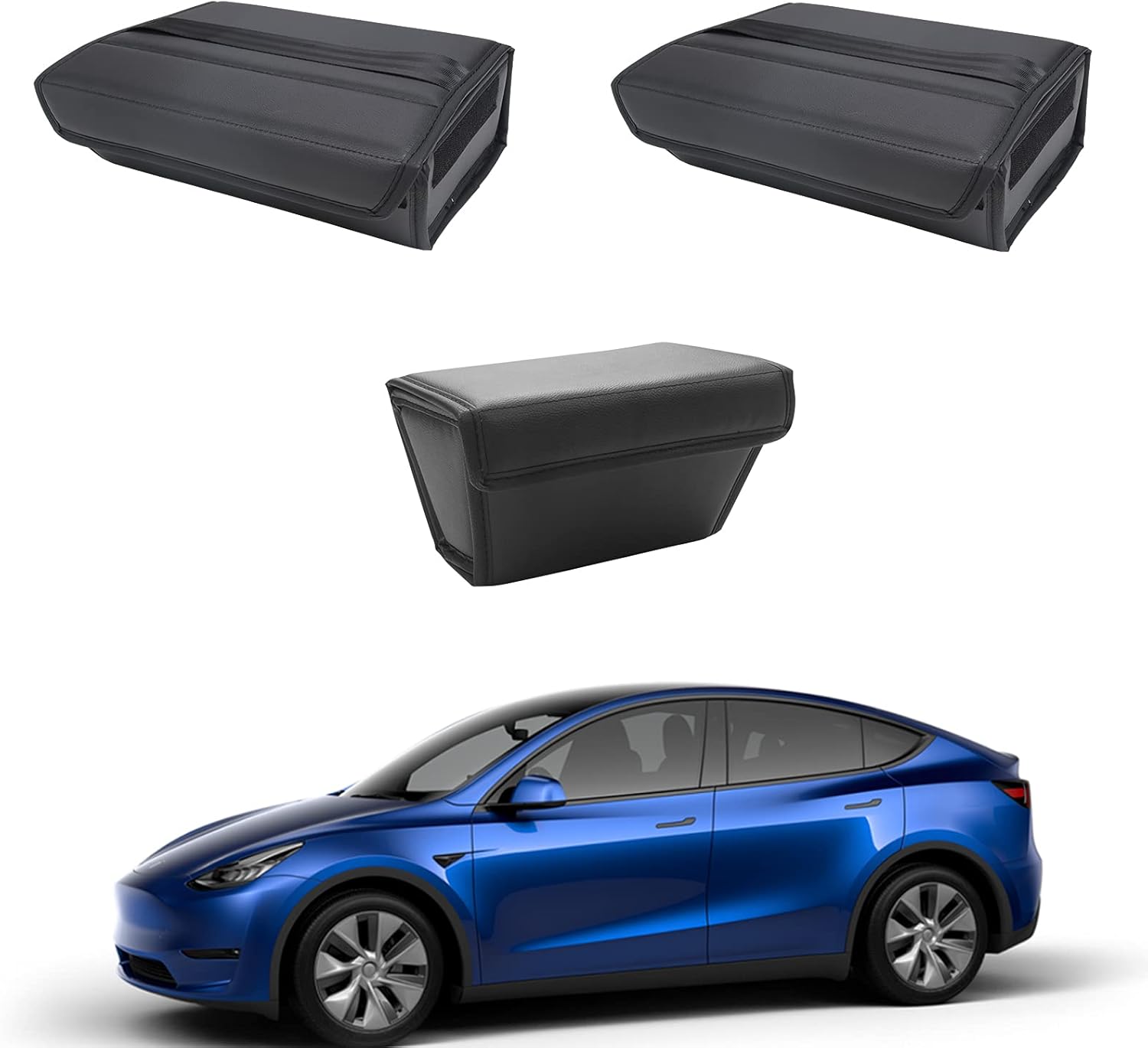 Bomely Fit Tesla Model Y Under Seat Storage Box Organizer Tray Rear Middle Folding Box For Tesla Model Y Accessories 2020 2021(Set of 3 Folding Boxes) Pack of 2