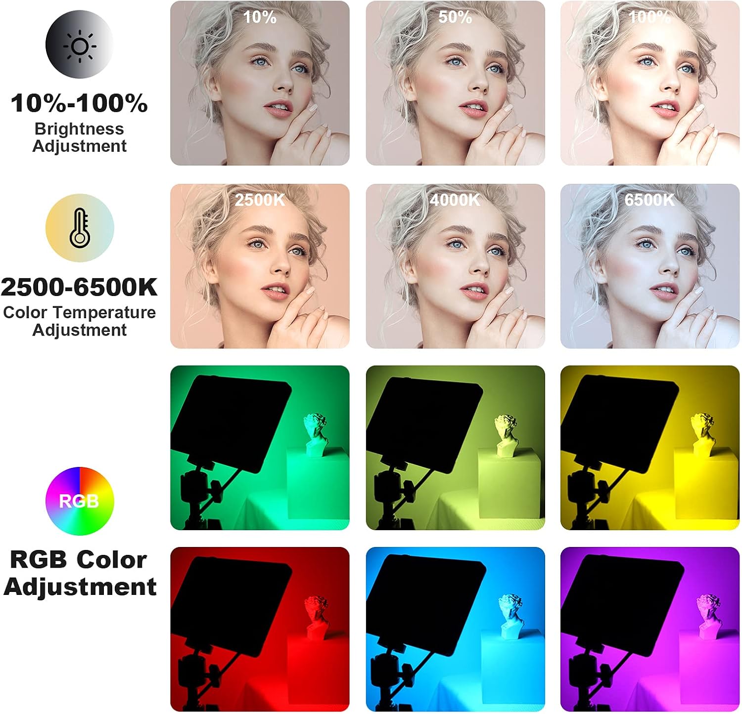 Led Video Light for Camera, RGB Photography Lighting Kit (2 Packs) with Adjustable Tripod Stand/Remote,Dimmable 6500K for Desktop Filming/Streaming/Video Conferencing/Studio Shooting Pack of 2