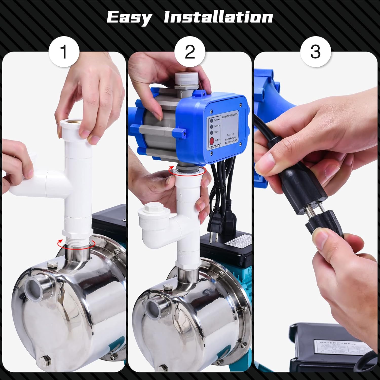 Water Booster Pump for House, Haoguo 3/4 HP Dual Appliaction Jet Pump to Increase Water Flow and Pressure, for Bathroom Sprinkler Faucet Irrigation