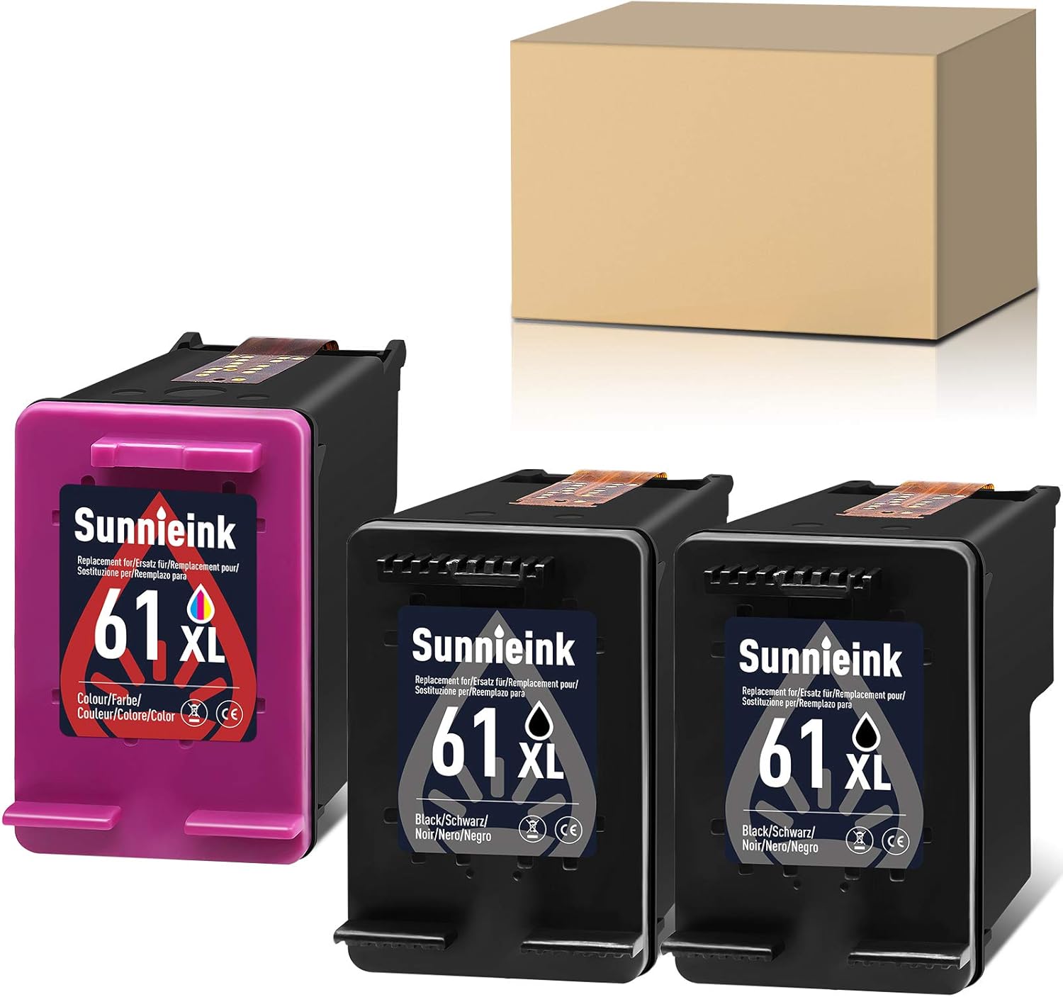 Sunnieink Remanufactured Ink Cartridge Replacement for HP 61 XL 61XL in Envy 4500 5530 4502 OfficeJet 4630 2622 2620 DeskJet 2540 3050A 1050 3510 1510 2542 1010 2541 1055 2050 1512 3050 2510 Printer Pack of 2